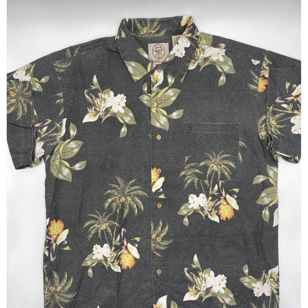 Panama Jack Hawaiian Tropical Shirt Men L Red Palm Tree Button Down Short Sleeve